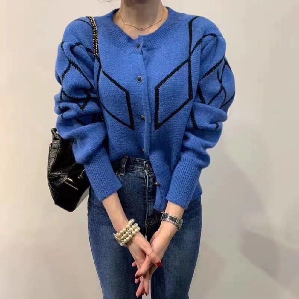 Brand New-Korean Fashion-Diamond Print Cardigan